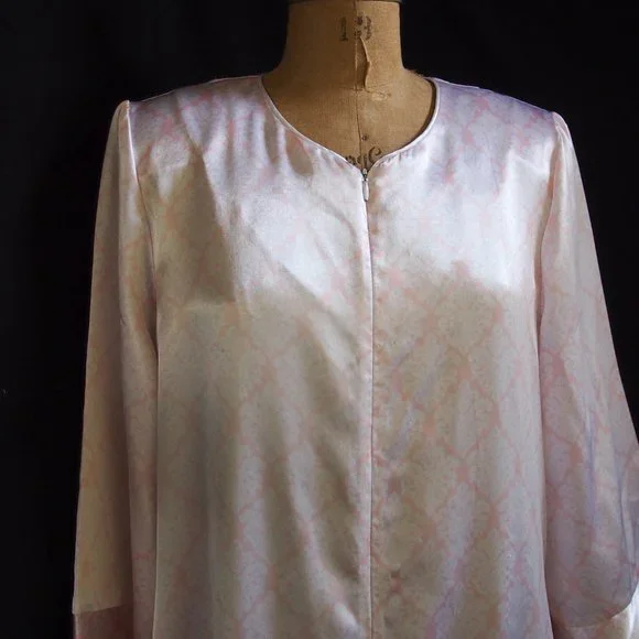 vtg KASSATLY Palm Beach Pink Floral Zip Up Satin Glam Lounge Robe Caftan Dress S - Picture 5 of 9